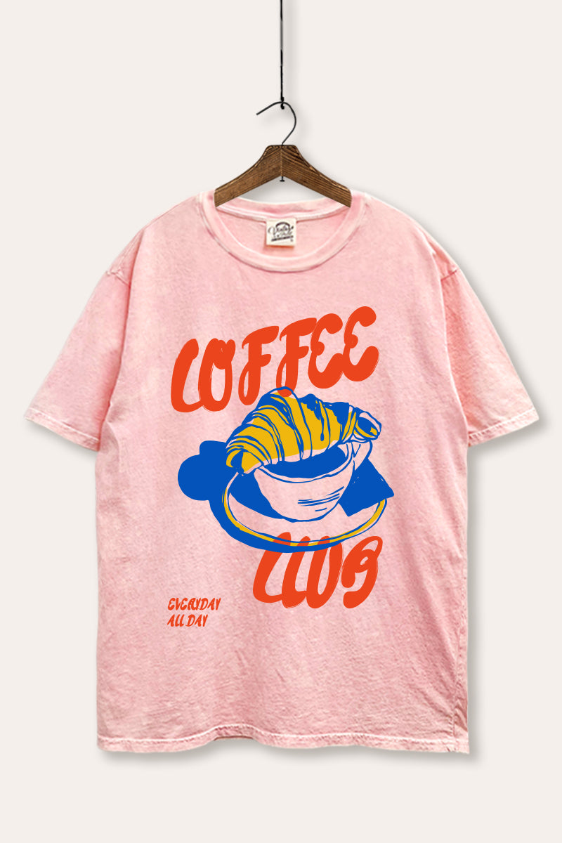 coffee club croissant graphic mineral wash boxy tee