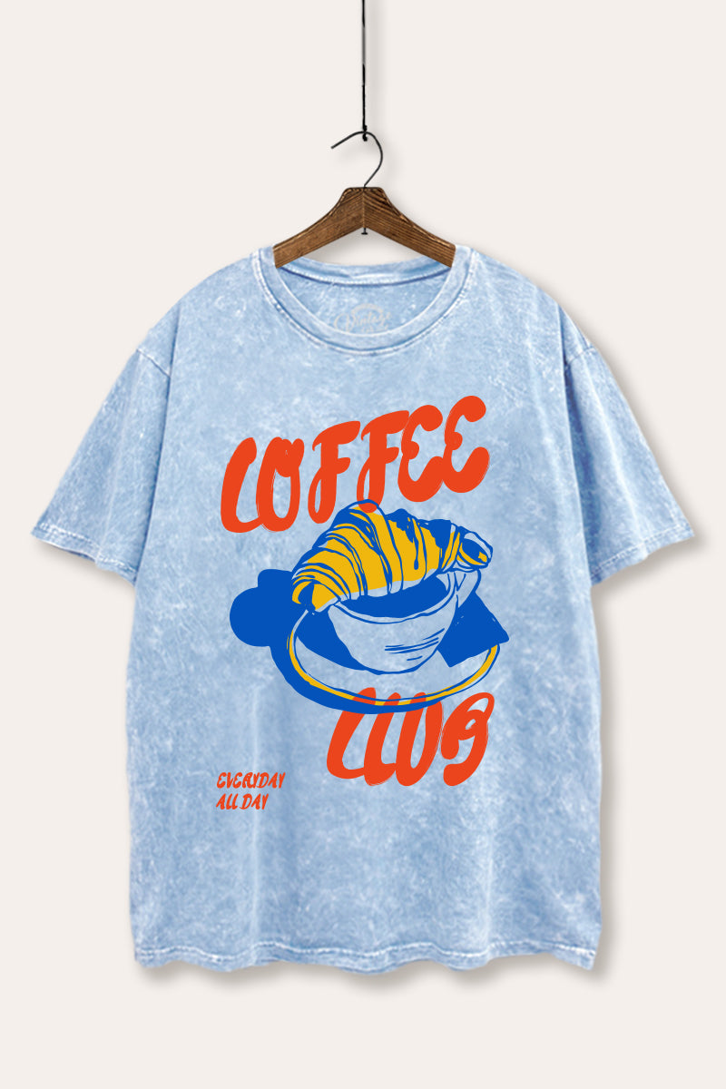 coffee club croissant graphic mineral wash boxy tee