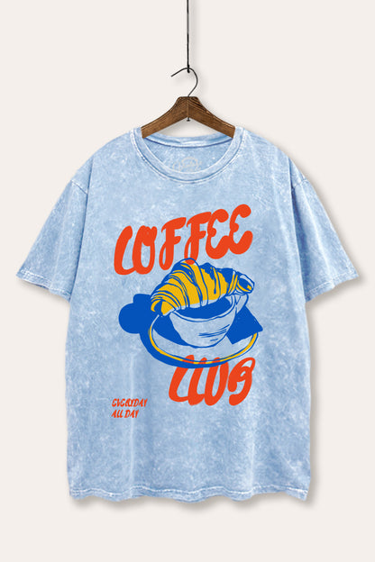 Coffee Club Croissant Graphic Mineral Wash Boxy Tee