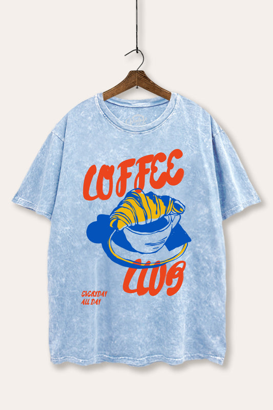 Coffee Club Croissant Graphic Mineral Wash Boxy Tee