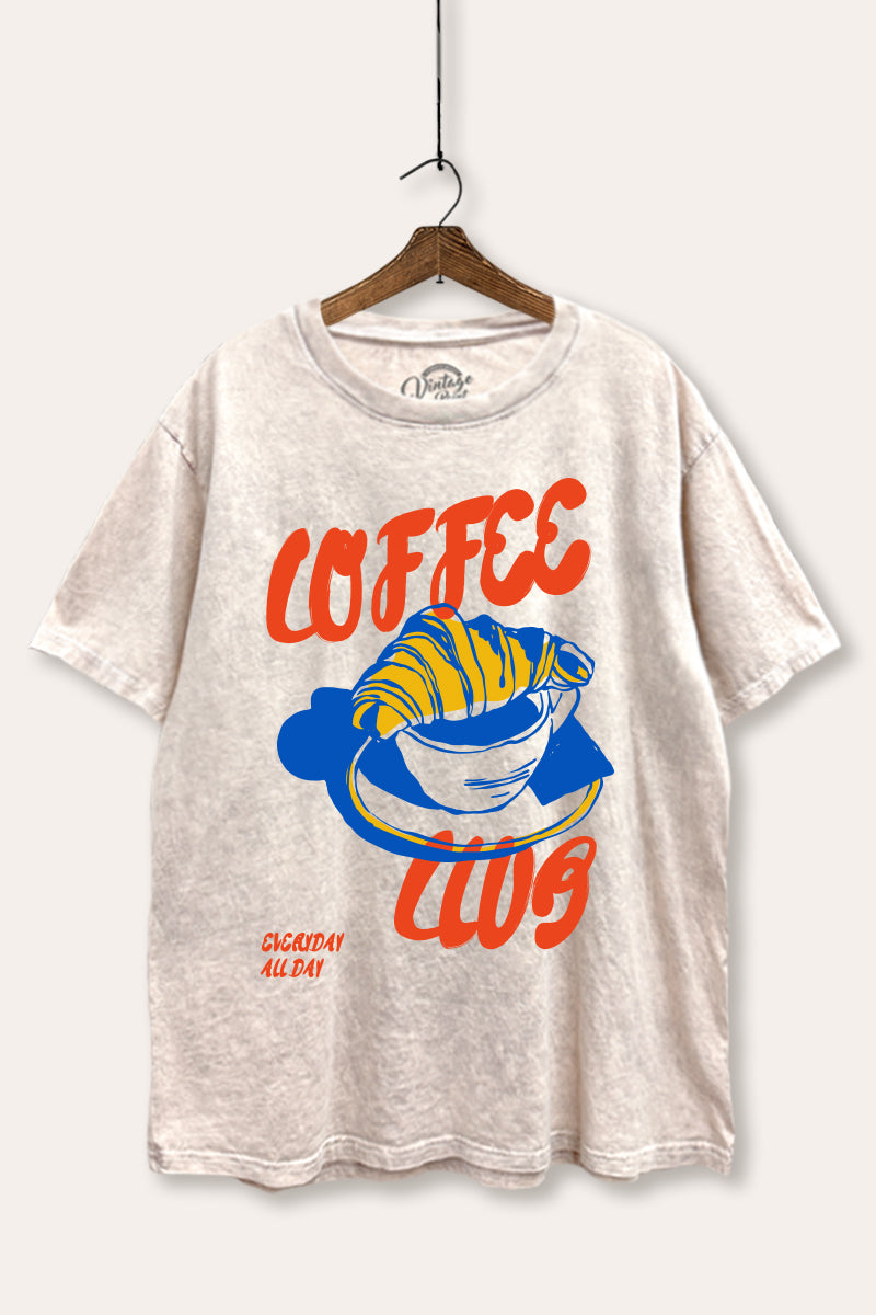 coffee club croissant graphic mineral wash boxy tee