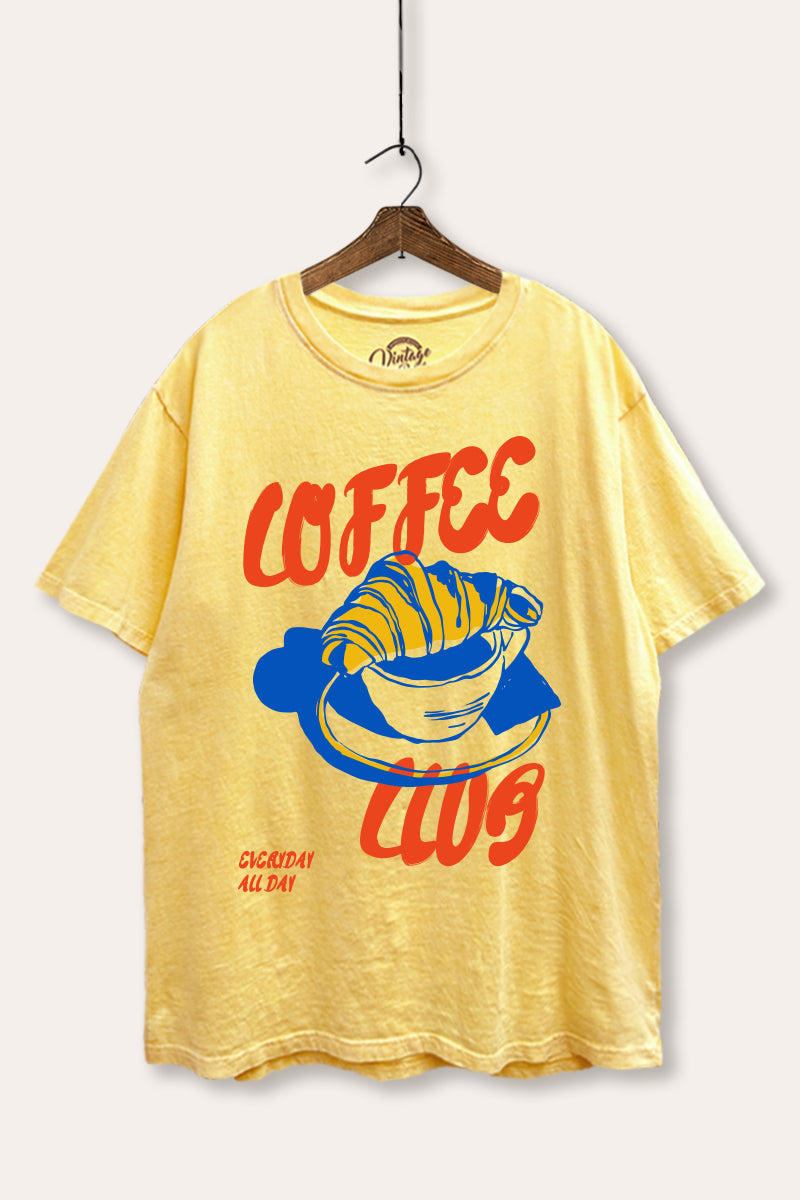 coffee club croissant graphic mineral wash boxy tee