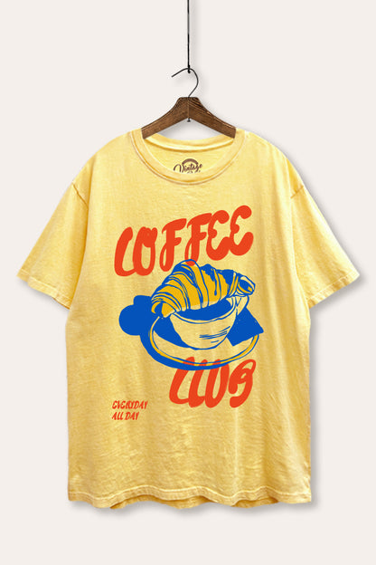 Coffee Club Croissant Graphic Mineral Wash Boxy Tee