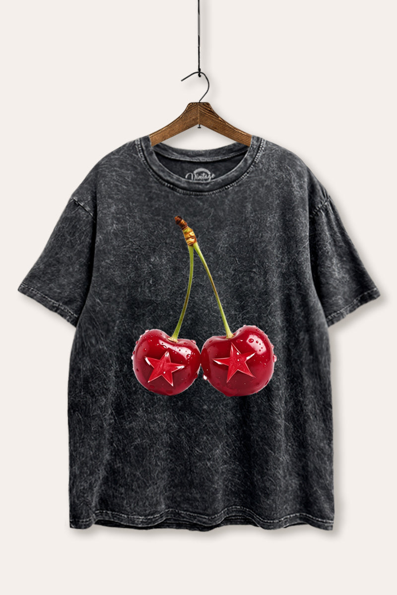 cherry star graphic mineral wash boxy tee