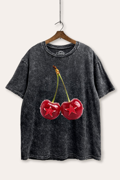 Cherry Star Fruit Graphic Mineral Wash Boxy Tee