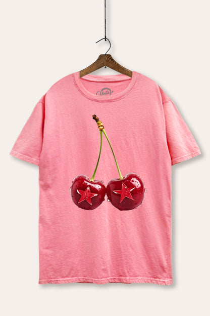 Cherry Star Fruit Graphic Mineral Wash Boxy Tee