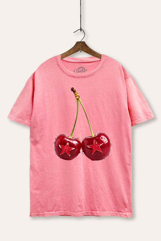 Cherry Star Fruit Graphic Mineral Wash Boxy Tee