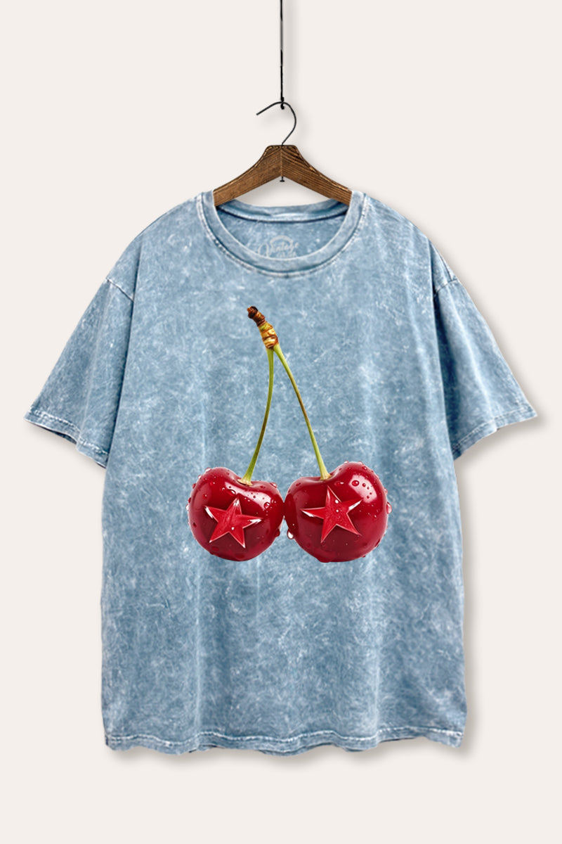 cherry star graphic mineral wash boxy tee