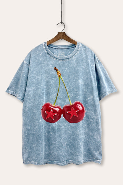 Cherry Star Fruit Graphic Mineral Wash Boxy Tee