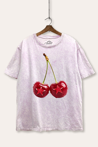 Cherry Star Fruit Graphic Mineral Wash Boxy Tee