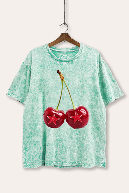 Cherry Star Fruit Graphic Mineral Wash Boxy Tee