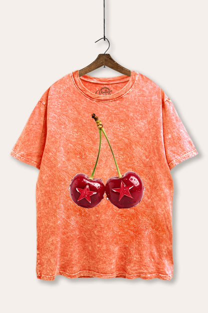Cherry Star Fruit Graphic Mineral Wash Boxy Tee