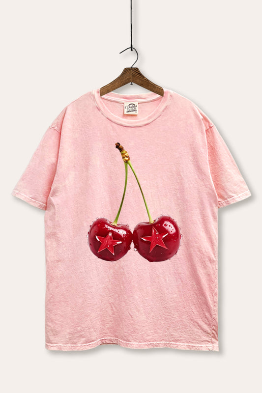 Cherry Star Fruit Graphic Mineral Wash Boxy Tee