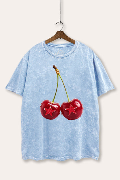 Cherry Star Fruit Graphic Mineral Wash Boxy Tee