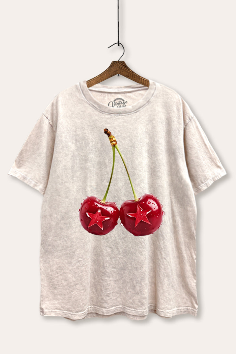 cherry star graphic mineral wash boxy tee