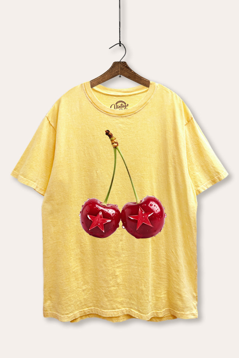 cherry star graphic mineral wash boxy tee