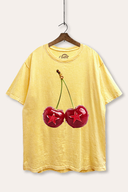 Cherry Star Fruit Graphic Mineral Wash Boxy Tee