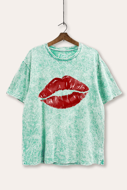 Red Lips Graphic Mineral Wash Boxy Tee
