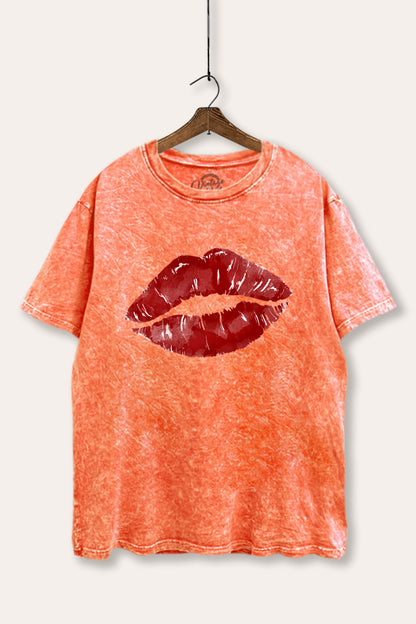 Red Lips Graphic Mineral Wash Boxy Tee