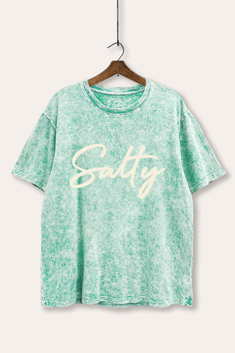 Salty Cursive Coastal Typography Mineral Wash Boxy Tee