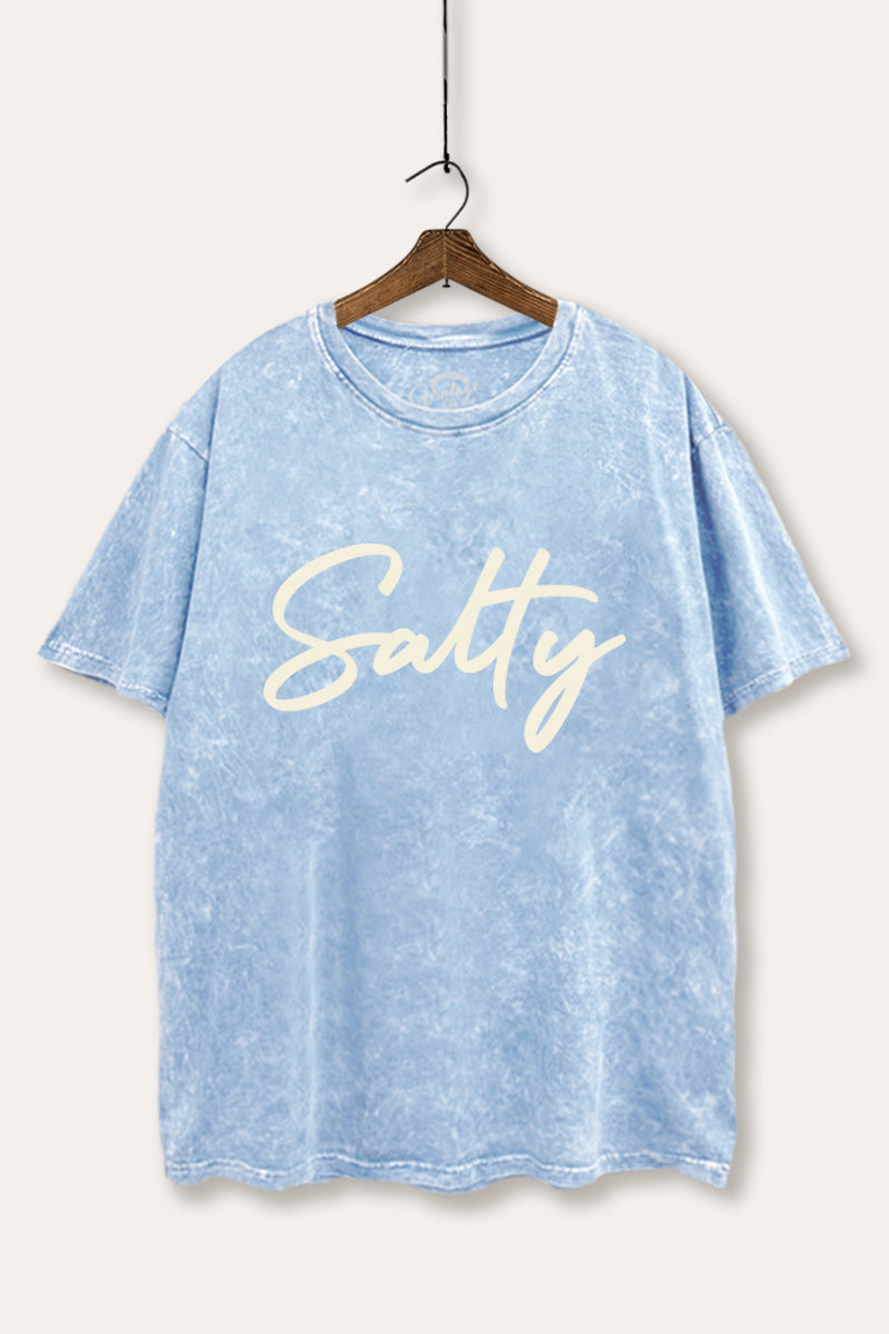 Salty Cursive Coastal Typography Mineral Wash Boxy Tee