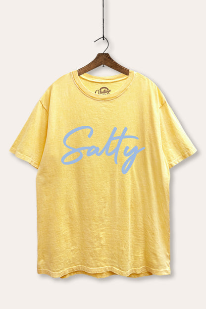 Salty Cursive Coastal Typography Mineral Wash Boxy Tee