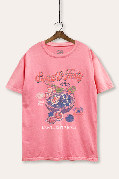 Sweet & Tasty Blueberry Fruit Graphic Mineral Wash Boxy Tee