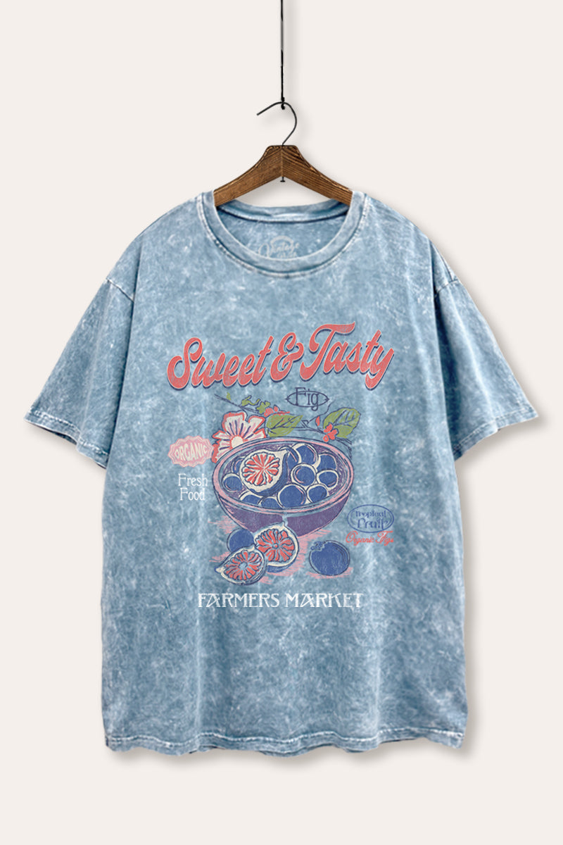 sweet & tasty blueberries graphic mineral wash boxy tee