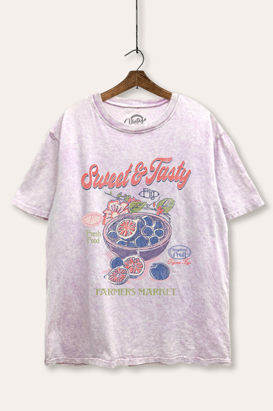 Sweet & Tasty Blueberry Fruit Graphic Mineral Wash Boxy Tee