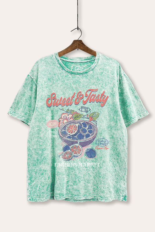 Sweet & Tasty Blueberry Fruit Graphic Mineral Wash Boxy Tee