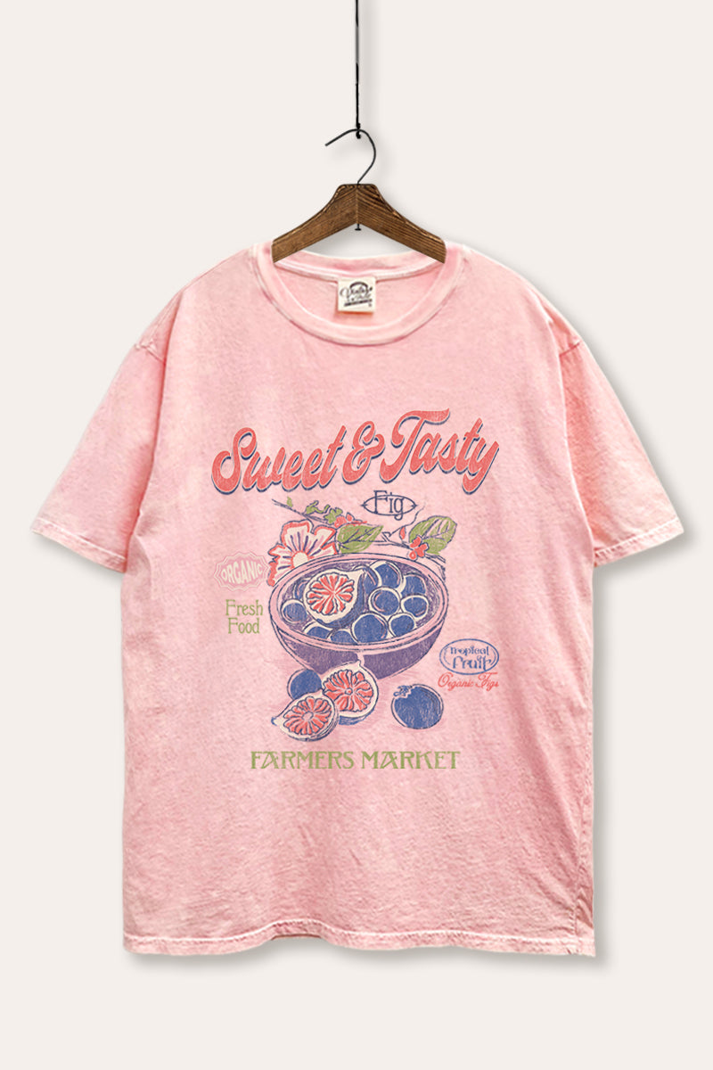 sweet & tasty blueberries graphic mineral wash boxy tee