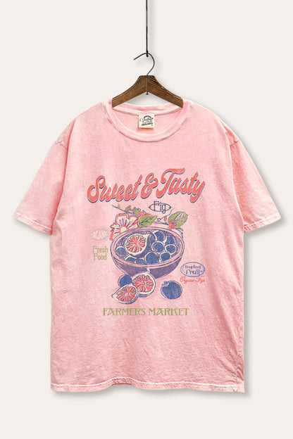 Sweet & Tasty Blueberry Fruit Graphic Mineral Wash Boxy Tee