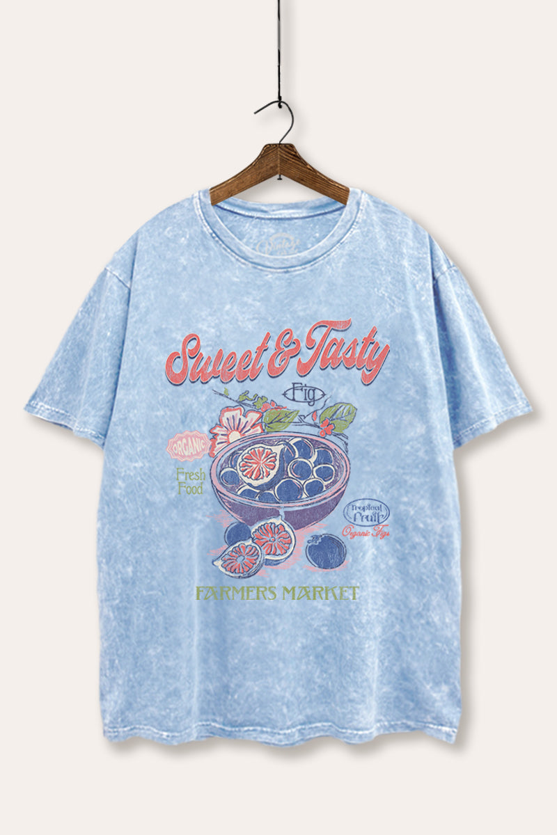 sweet & tasty blueberries graphic mineral wash boxy tee