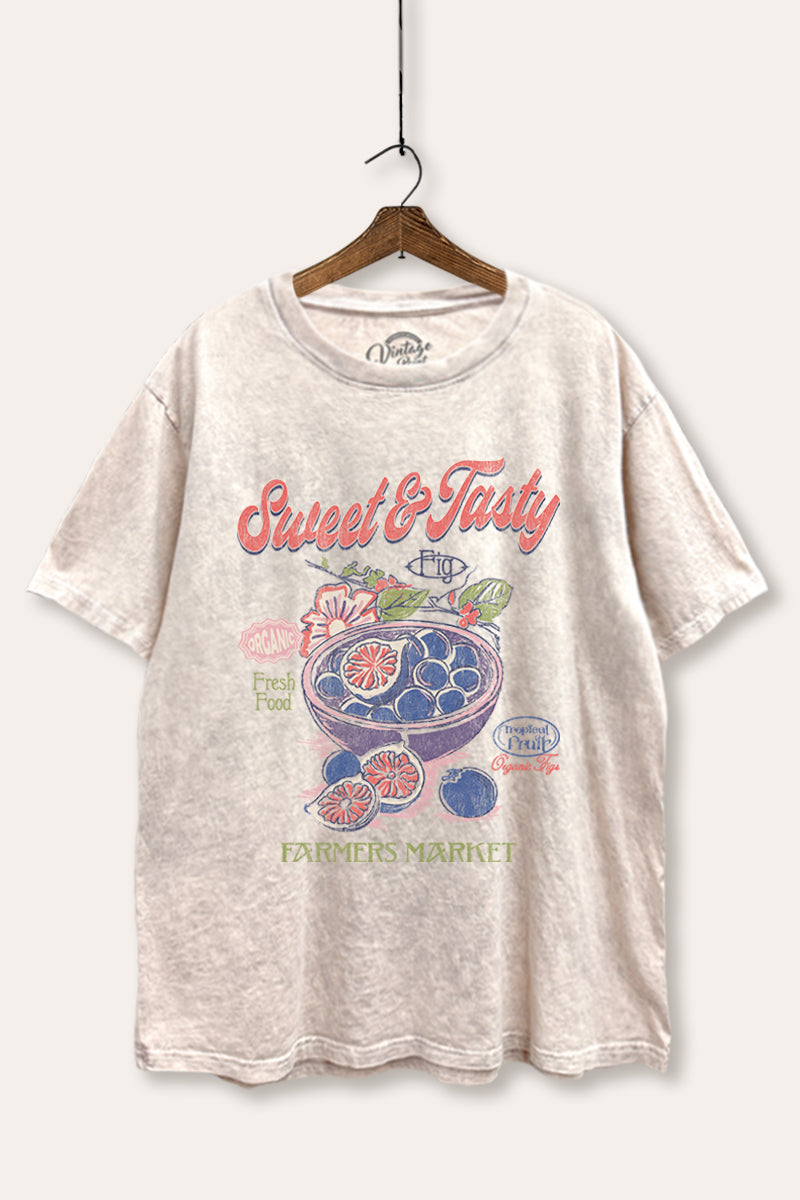 sweet & tasty blueberries graphic mineral wash boxy tee