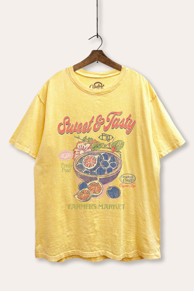 sweet & tasty blueberries graphic mineral wash boxy tee