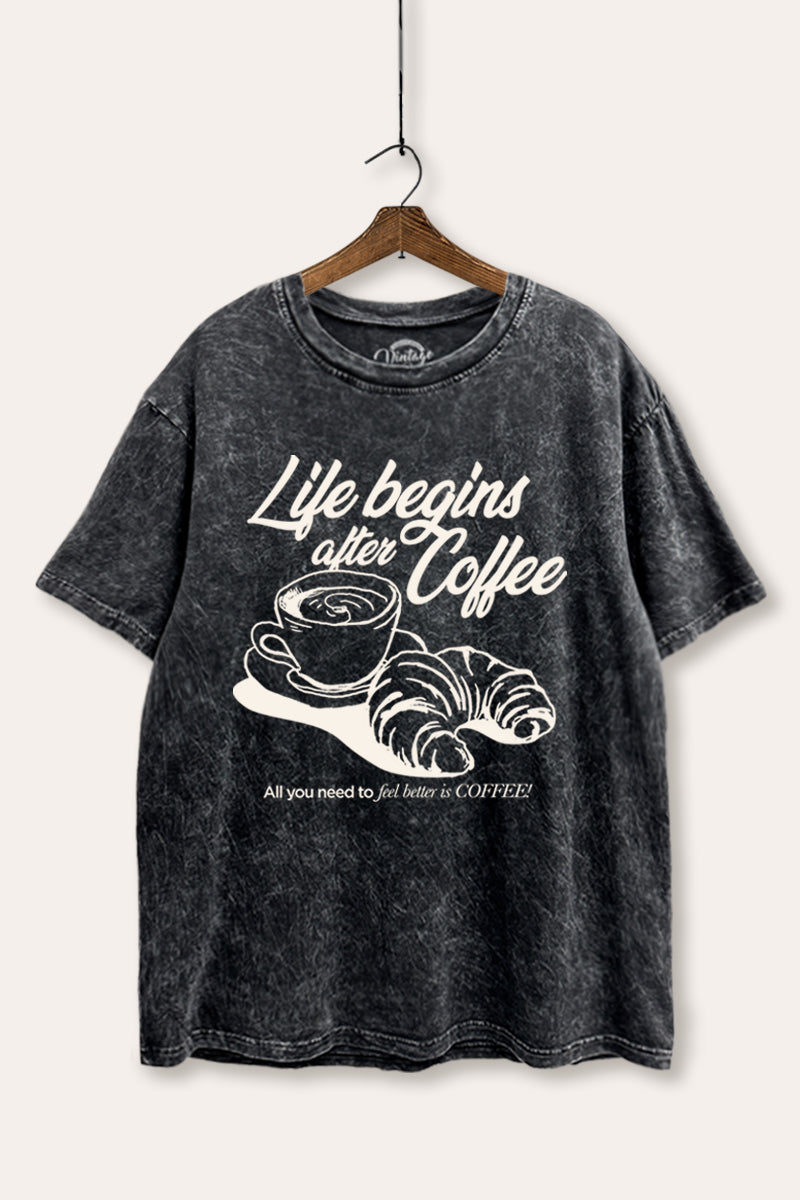 coffee & croissant mineral wash boxy graphic tee