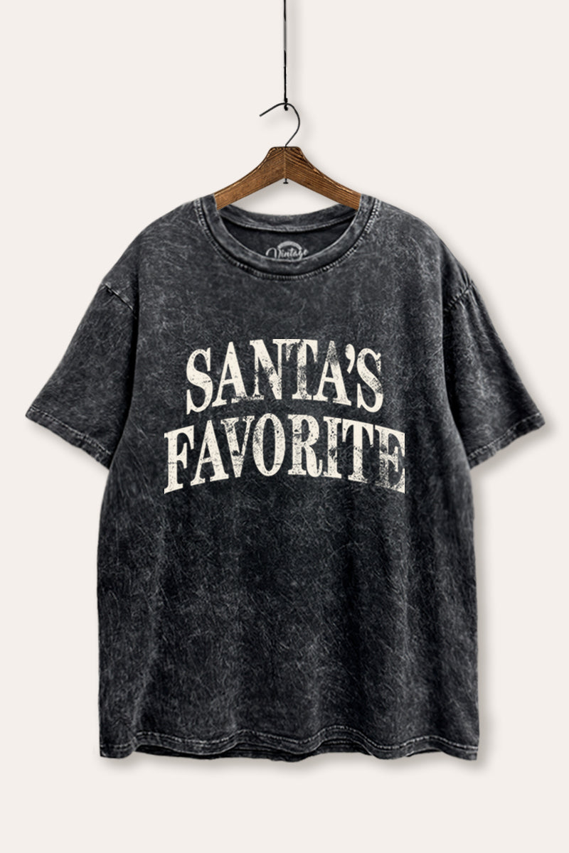 "santa's favorite" stacked graphic mineral wash boxy tee