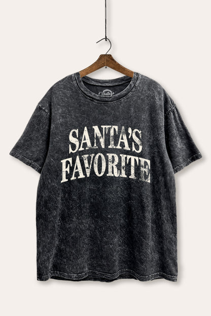 Santa's Favorite Stacked Graphic Mineral Wash Boxy Tee