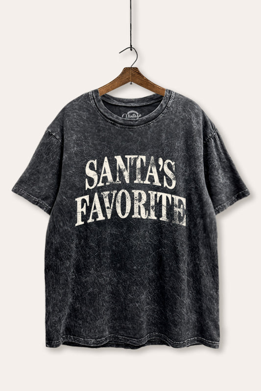Santa's Favorite Stacked Graphic Mineral Wash Boxy Tee