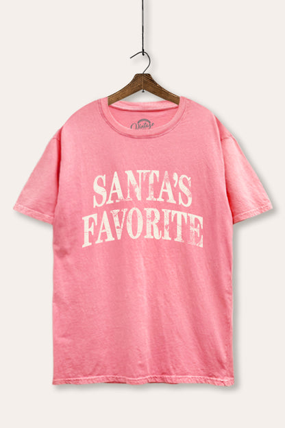 Santa's Favorite Stacked Graphic Mineral Wash Boxy Tee