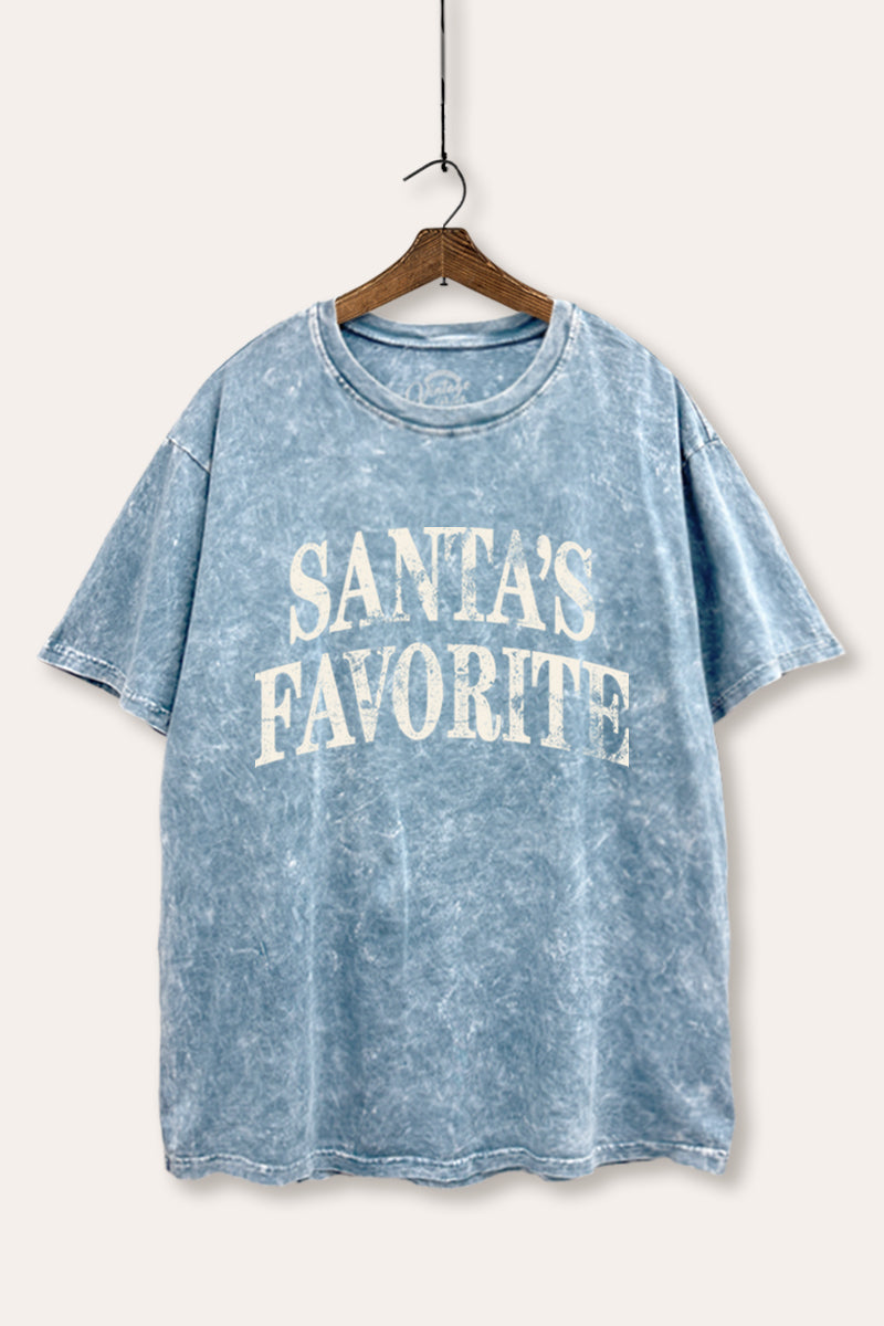 "santa's favorite" stacked graphic mineral wash boxy tee