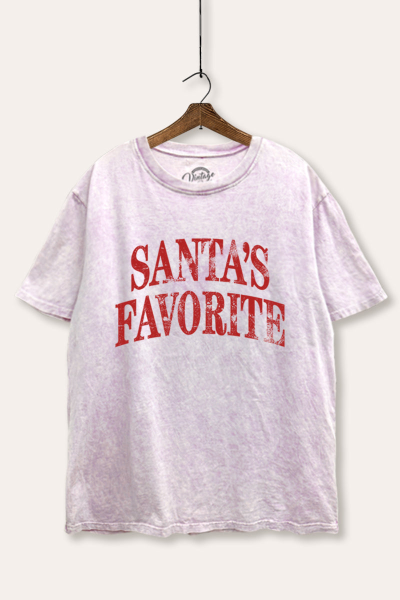 "santa's favorite" stacked graphic mineral wash boxy tee