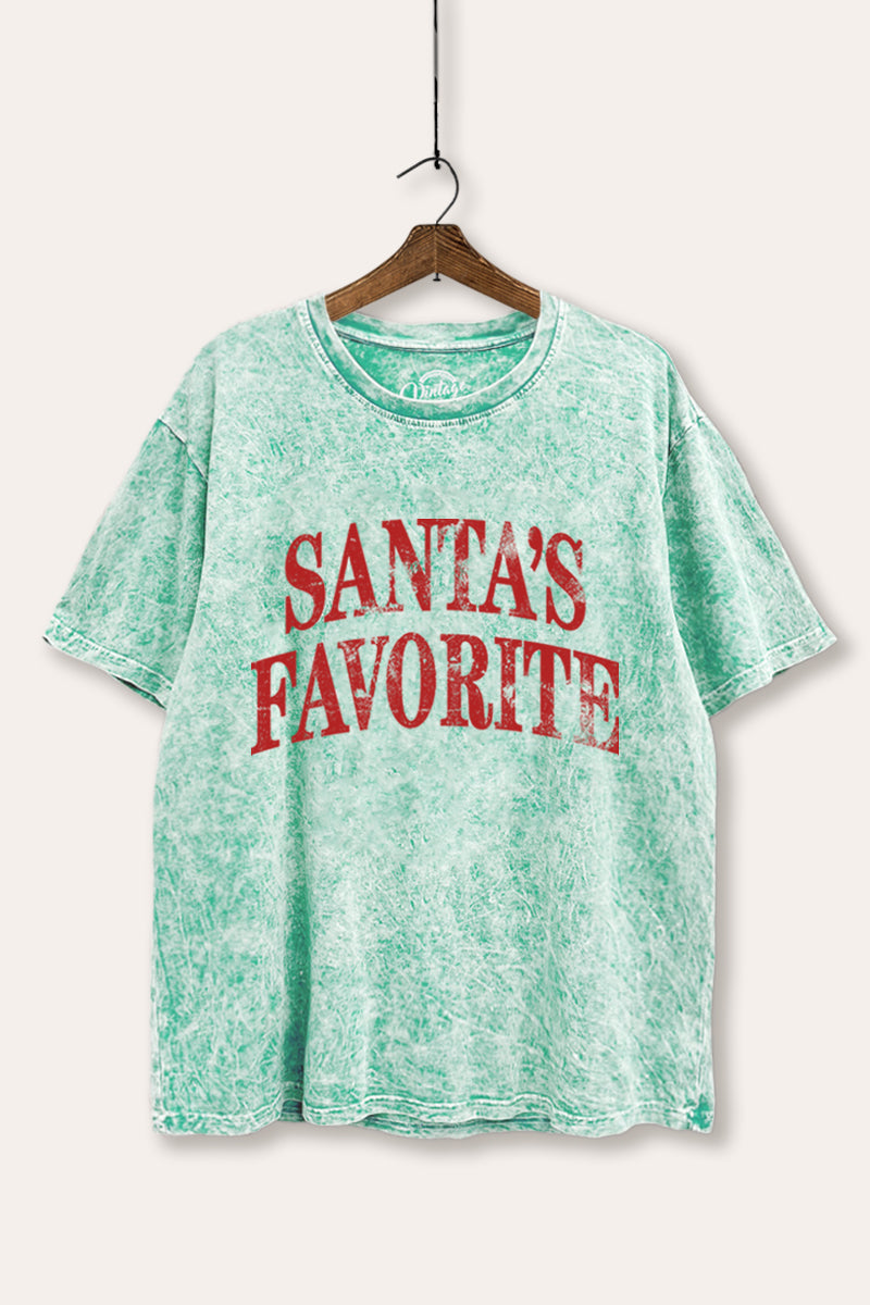 "santa's favorite" stacked graphic mineral wash boxy tee
