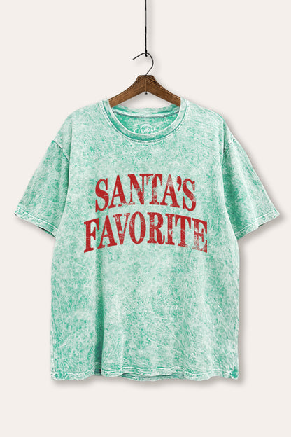 Santa's Favorite Stacked Graphic Mineral Wash Boxy Tee
