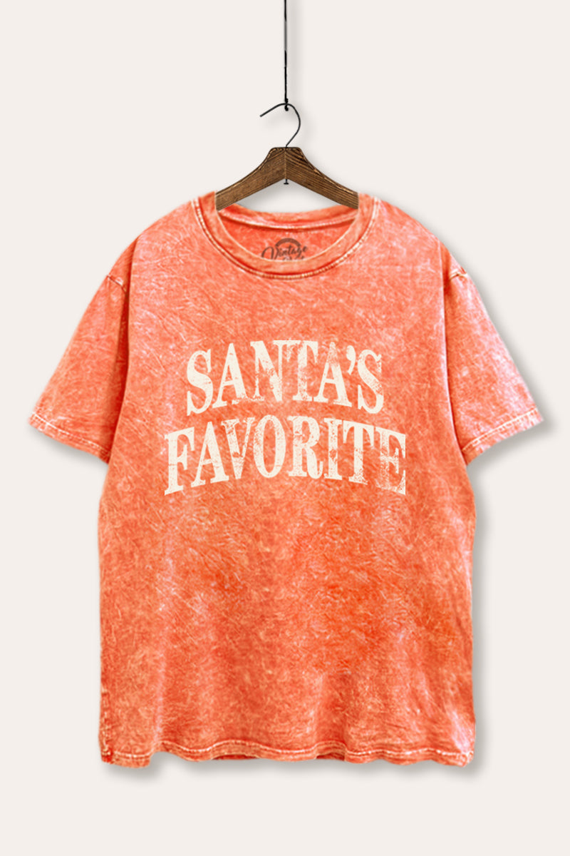 "santa's favorite" stacked graphic mineral wash boxy tee