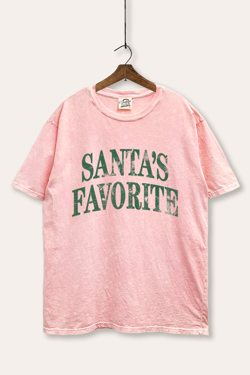 "santa's favorite" stacked graphic mineral wash boxy tee