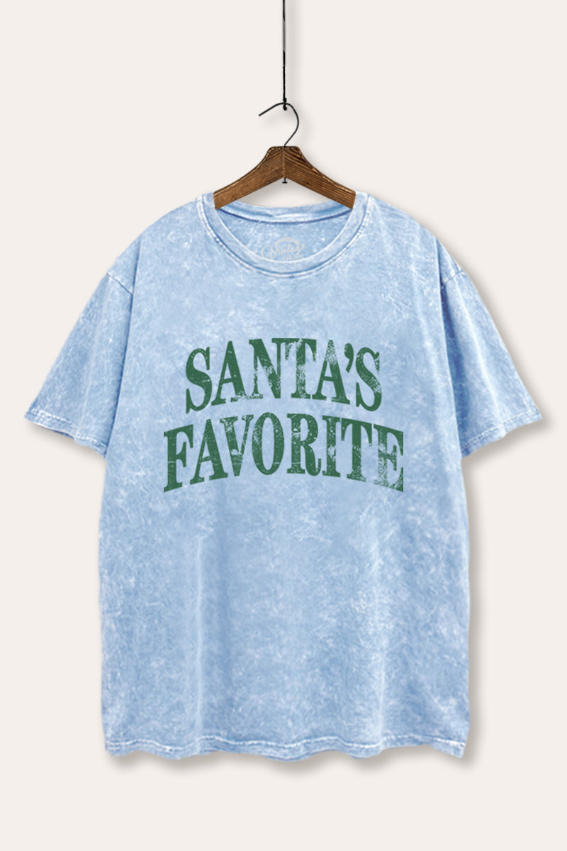"santa's favorite" stacked graphic mineral wash boxy tee
