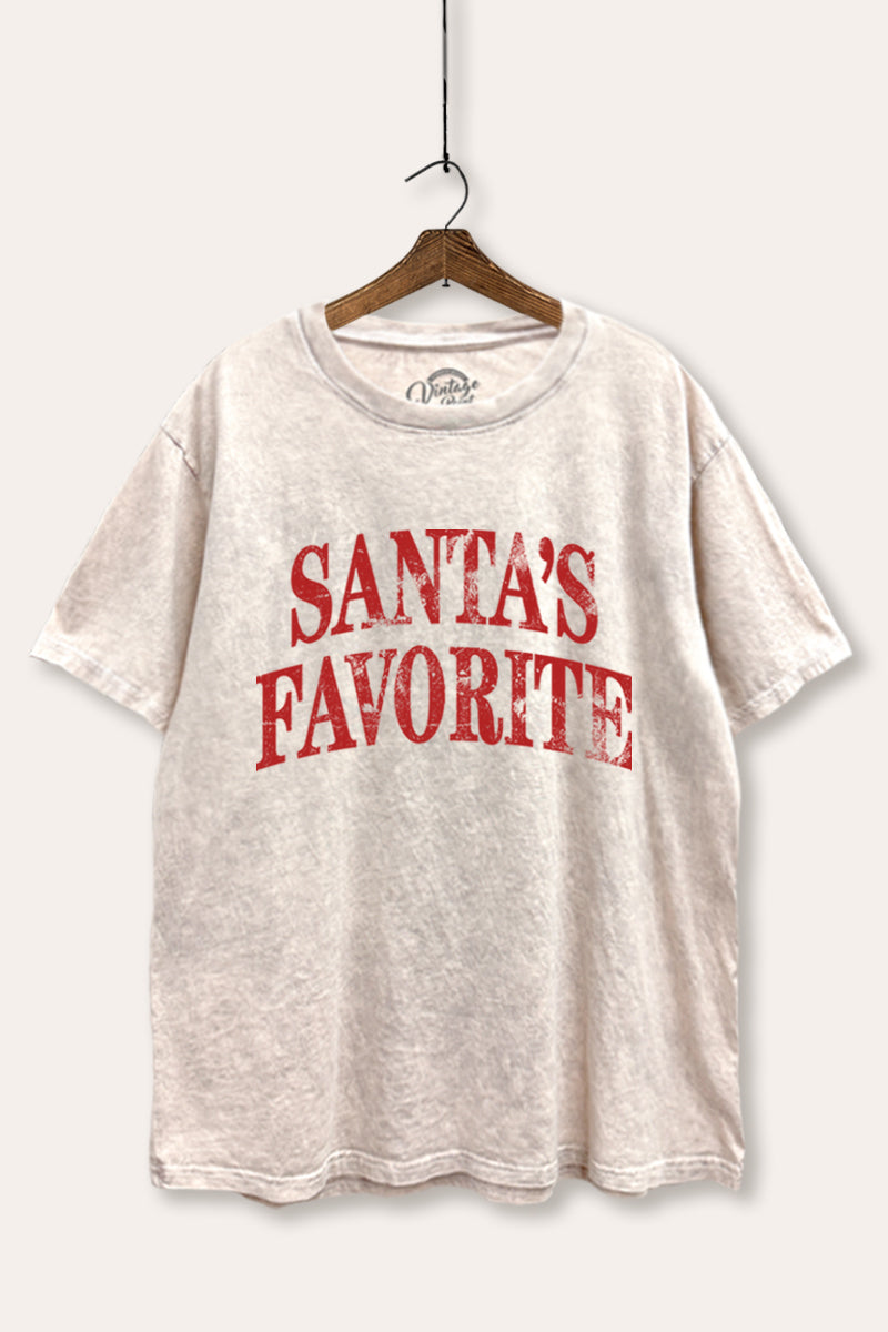 "santa's favorite" stacked graphic mineral wash boxy tee