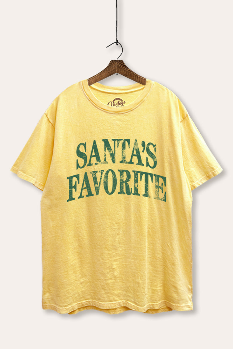 "santa's favorite" stacked graphic mineral wash boxy tee