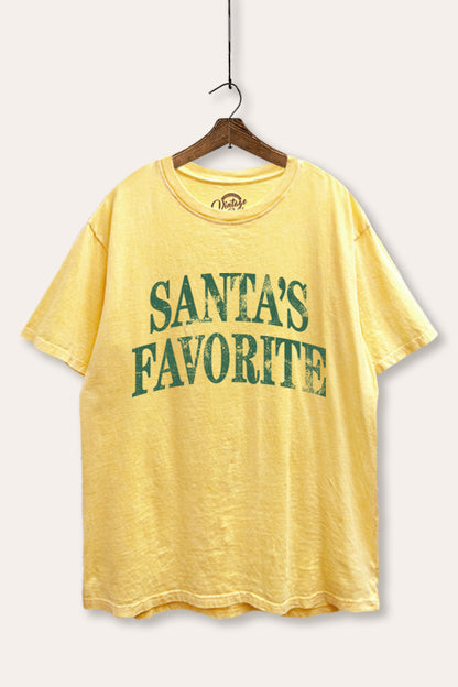 Santa's Favorite Stacked Graphic Mineral Wash Boxy Tee
